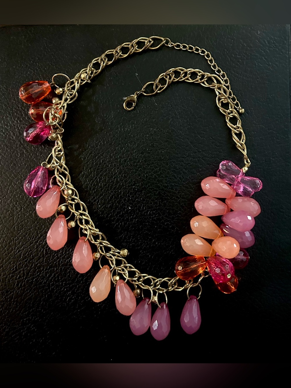 Gold-Tone Cluster Teardrop Necklace in Pink and Orange